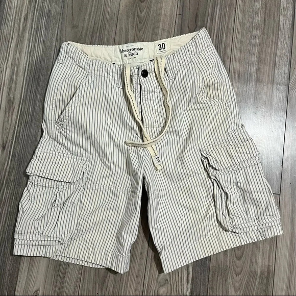 VTG Abercrombie & Fitch 100% cotton striped Cargo men shorts Size 30 - Picture 1 of 11
